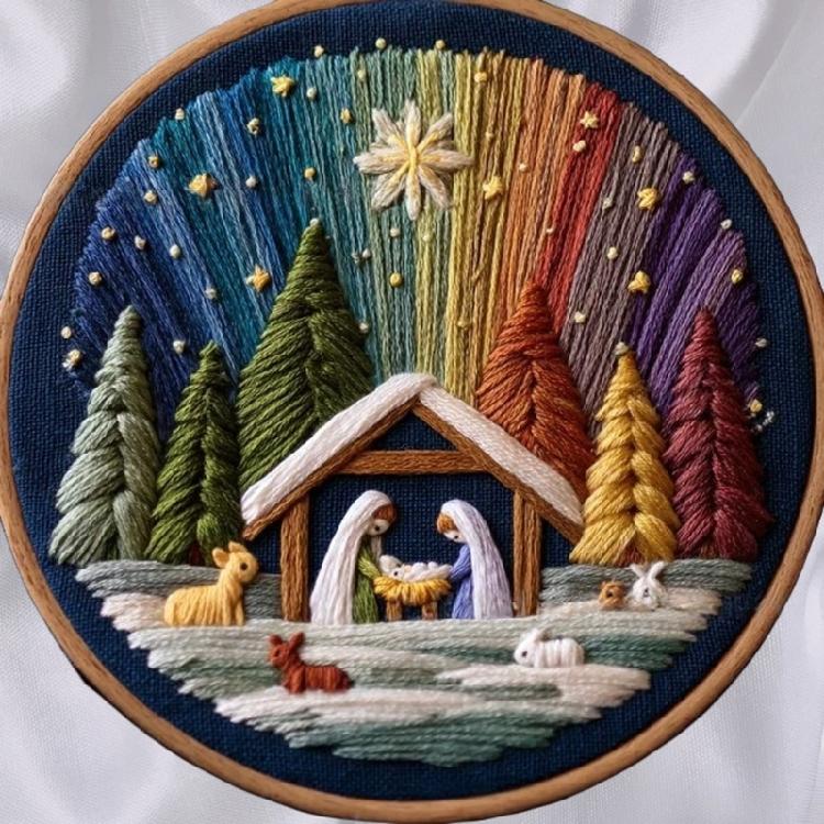 Religious Art Embroidery Bundles Includes Hoop Thread Tool Fabric for Christmas Craft Creative Sewing Projects