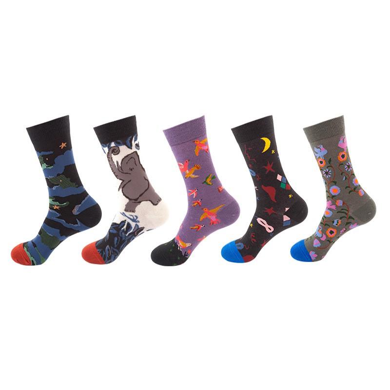 Stylish Streetwear Crew Socks Men Women Cotton Blend Mid-Calf Trendy Patterned Casual