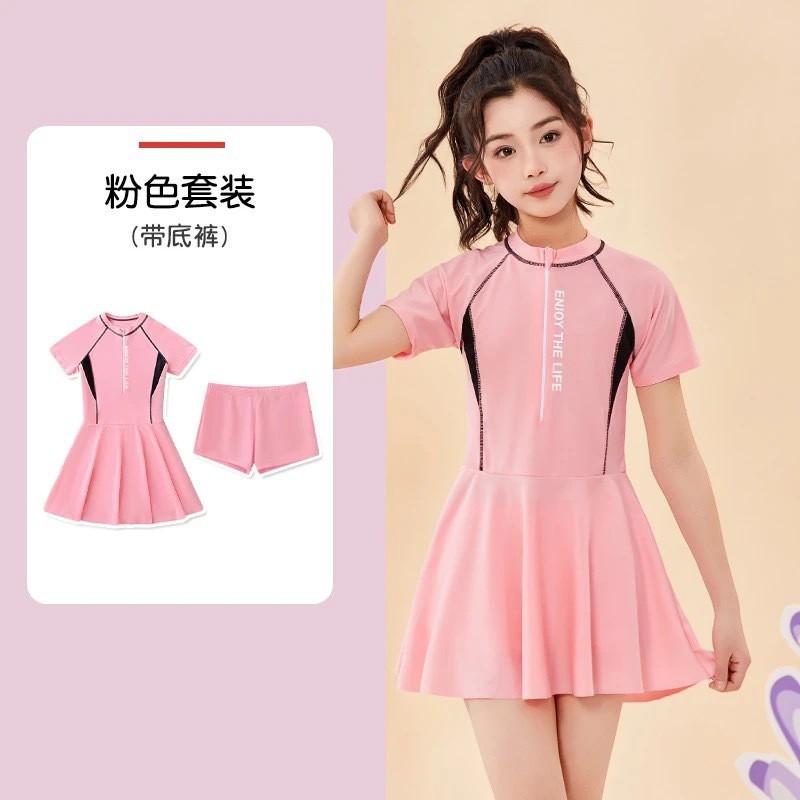 Sportliches Badekleid für Mädchen mit kurzen Ärmeln, halbem Reißverschluss vorne, integriertem Slip, atmungsaktiv, schnelltrocknend, Badeanzug, Schwimmen, Wasser