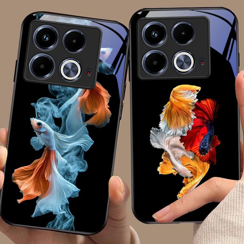 Colorful Cute Fish For Infinix Note 40 4G 30i 12 96 Smart 8 Hot 9 Play 10 11S 12 20i 50 Pro Plus 5G Tempered Glass Phone Case