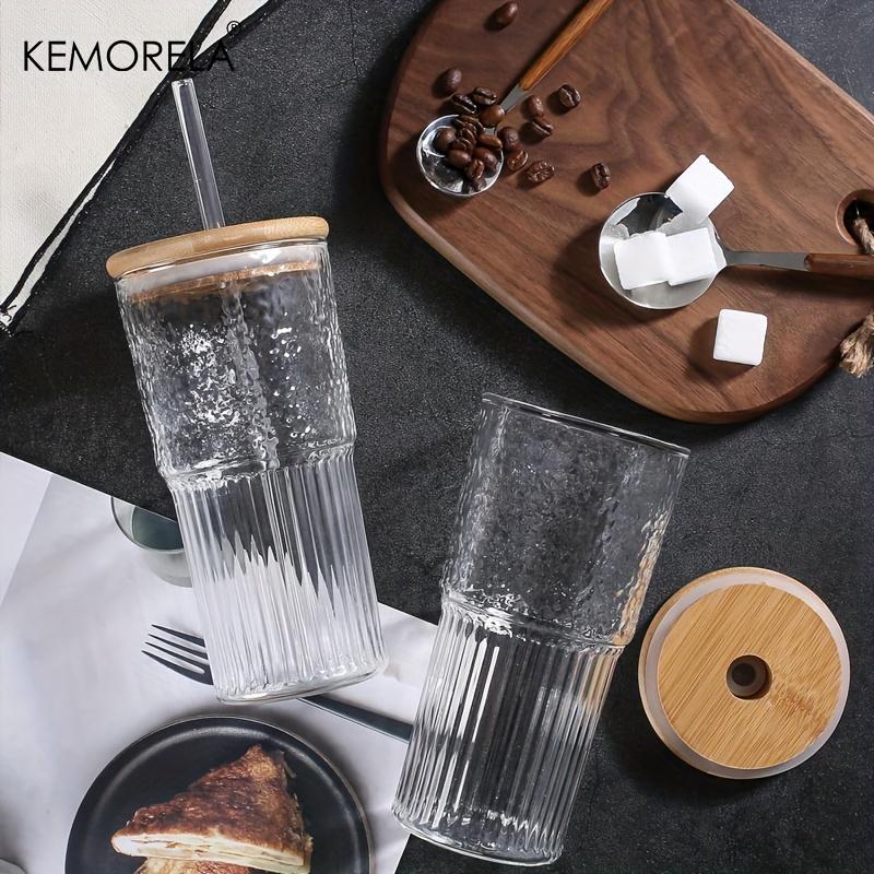 500ml Ribbed Glassware Glass Cup With Lid and Straw Drinking Glasses Cocktail Beer Iced Coffee Mug Juice Tea Cup Water Cups