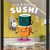 Attraktive Sushi-Schaufenster-Aufkleber, vegan-freundlich, Reisrolle, selbstklebendes Wandbild, japanisches Restaurant-Wandtattoo