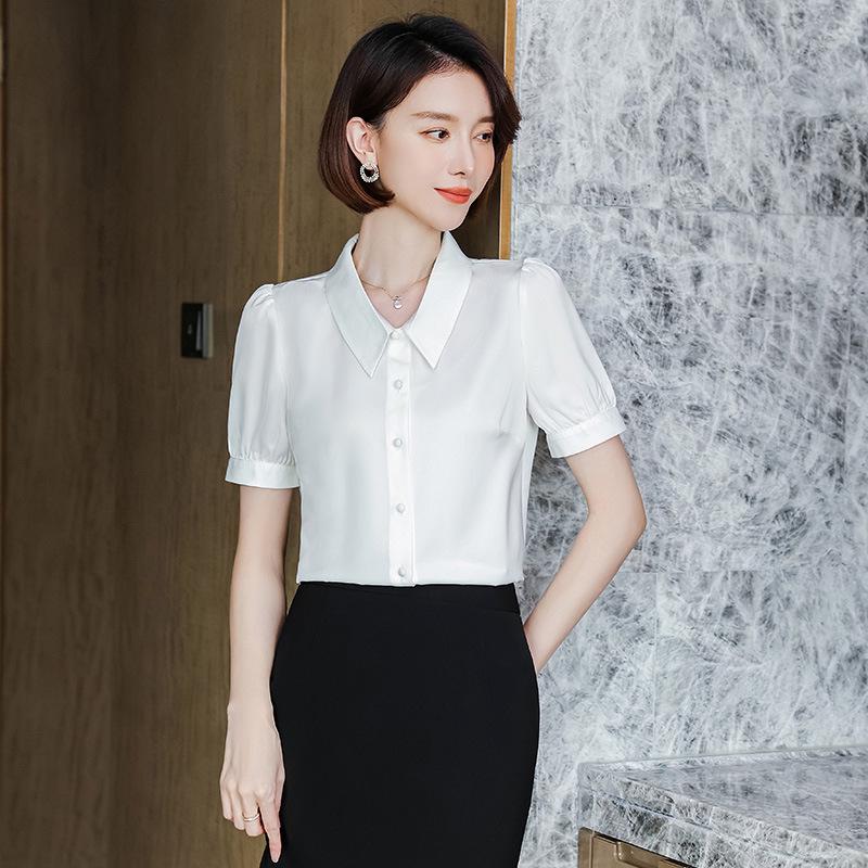 

Women s Stylish Short Sleeve Chiffon Blouse - Professional & Elegant Summer Top Medium