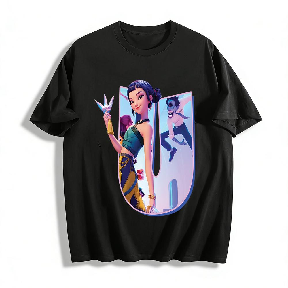 

Cyberpunk Girl & Funny Monster Print T-Shirt Unisex Street Style Loose Casual Short Sleeve Top Pure cotton T-shirt XXS