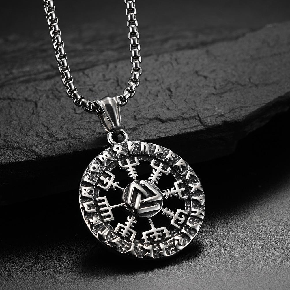 Nordic Viking Rune Retro Stainless Steel Pendant Letter Disc Necklace