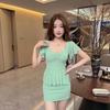 Temperament Celebrity Sexy Deep V-Neck Mesh Short Sleeve Bottom Skirt Pure Wish to Close Waist Skirt Hip Wrap Fake Two-piece Dress