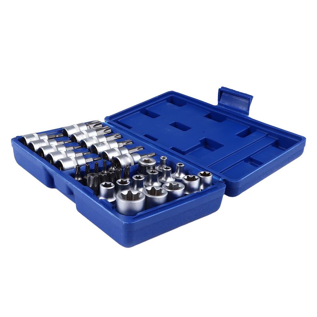 Set 34 Buc. Biți Șurubelniță Stea cu Soclu cu Cutie de Depozitare pentru Întreținere și Reparații Bicicletă Motocicletă Mașină