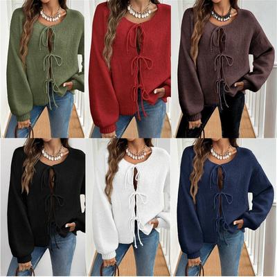 Women Autumn Winter Knitted Sweaters Ladies Lace Up Long Sleeve Cardigans Jackets Sweater Regular Outerwear Coats