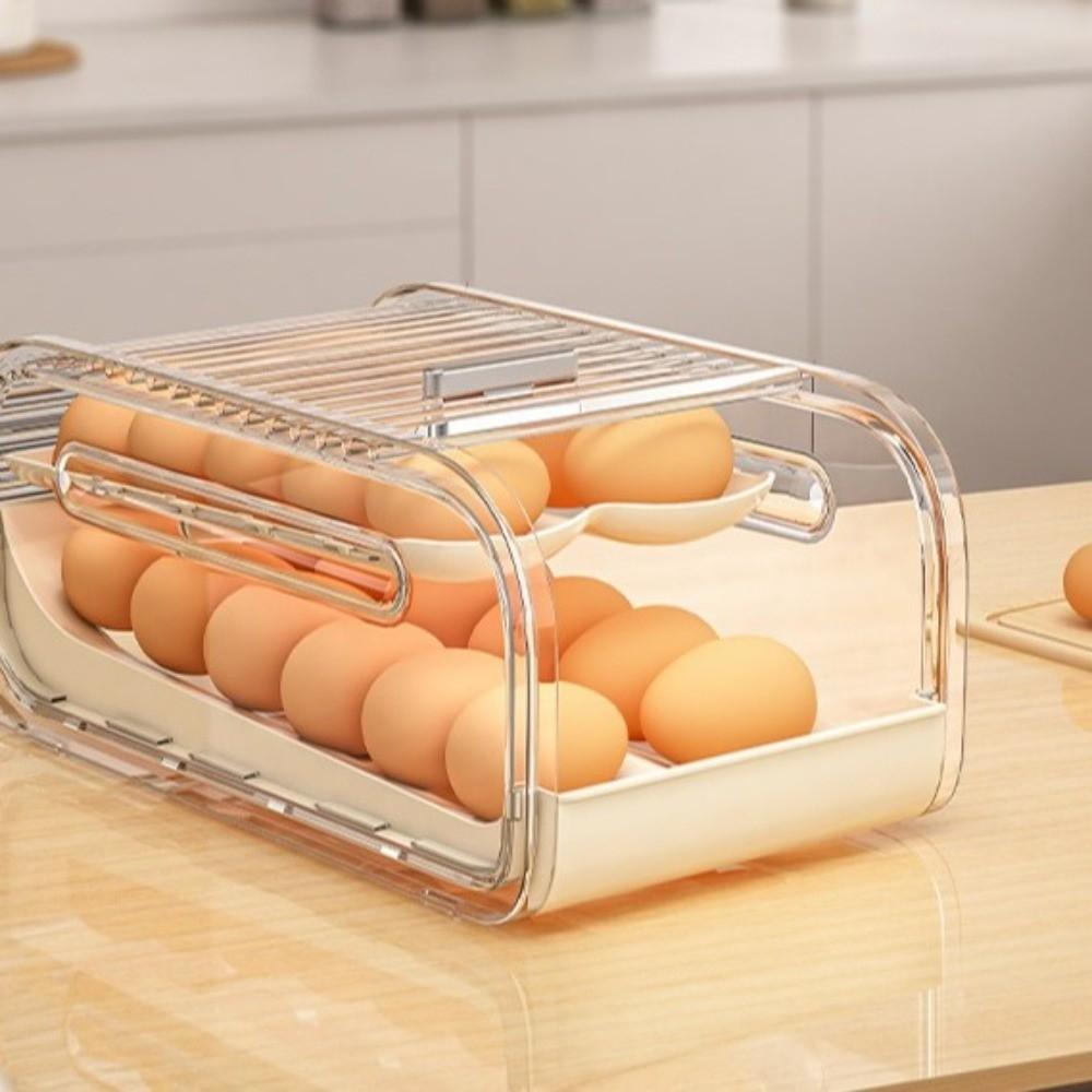 Double-layer Automatic Rolling Egg Holder Plastic Egg Dispenser Egg Storage Racks Refrigerator