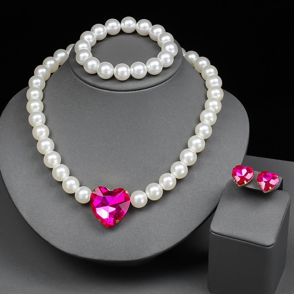 Simple Style Love Earrings Bracelet Necklace A Set Of Pearl Wedding Accessories Jewelry