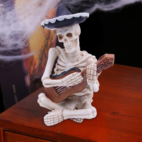 Mini Halloween Skeleton Figurines Resin Guitar/Accordion/Violin Player Skeleton Statue Halloween Collectible Decoration for Home Office Desk Decor