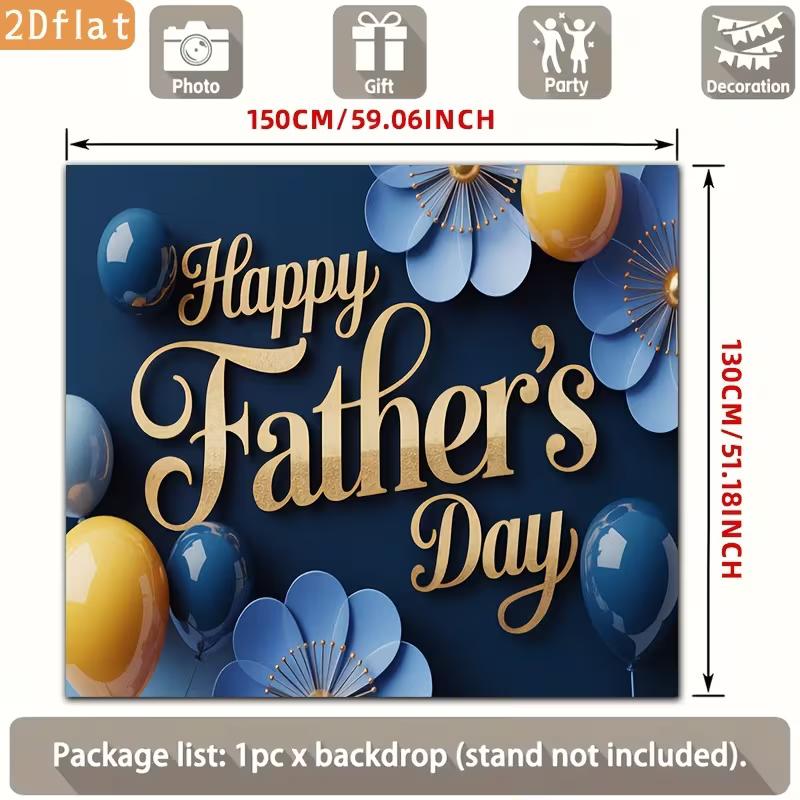 2D Navy Blue Father's Day Banner, Gold Lettering with Blue Floral Decor