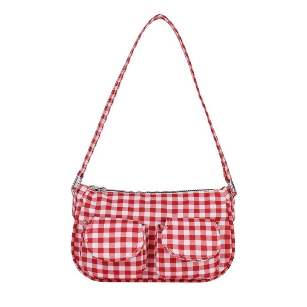 Korean Style Canvas Handbag Harajuku Underarm Bag Versatile Plaid Shoulder Bag  Women
