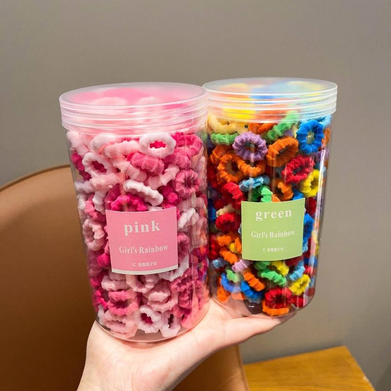 200pcs/set Girls Fluffy Hair Tie Jars Soft Textured Small Scrunchies Perfect Daily Hairstyling Cute Hair Bands Ponytails Adorable Vibrant Hair Tie
