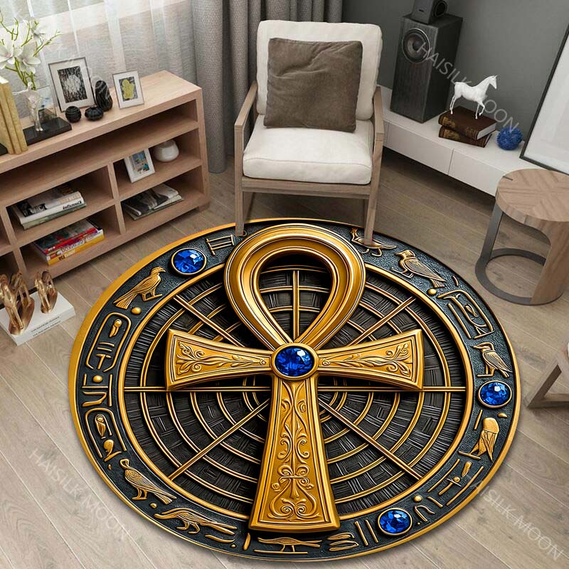 

New Product! Ancient Egyptian Elements Art Printed Round Carpet for Kids Living Room Rugs Picnic Mats Flannel Anti-Slip Rug 60cm