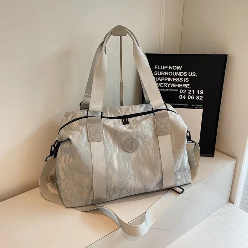 

Большая вместительная однотонная ПУ дорожная сумка на молнии универсальная повседневная сумка через плечо милая мягкая модная дорожная сумка серебряный