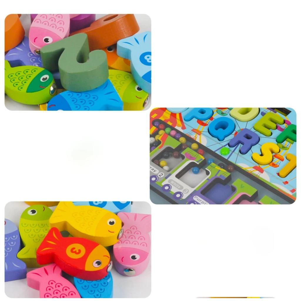 Kids Montessori Educational Wooden Math Toys Children Busy Board Count Shape Colors Match Fishing Puzzle Learning Toys Gifts