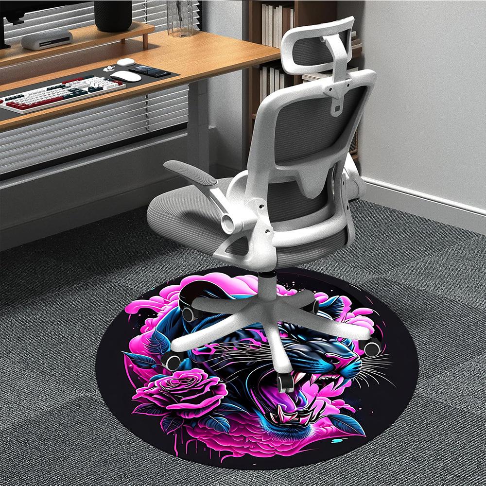 

1pc Panther Roses Office Round Rug, Non-slip, Soft and Durable Office Rug for Interior Decoration, Perfect for Office, Beautiful Decoration yy26032308 80cm by 80cm