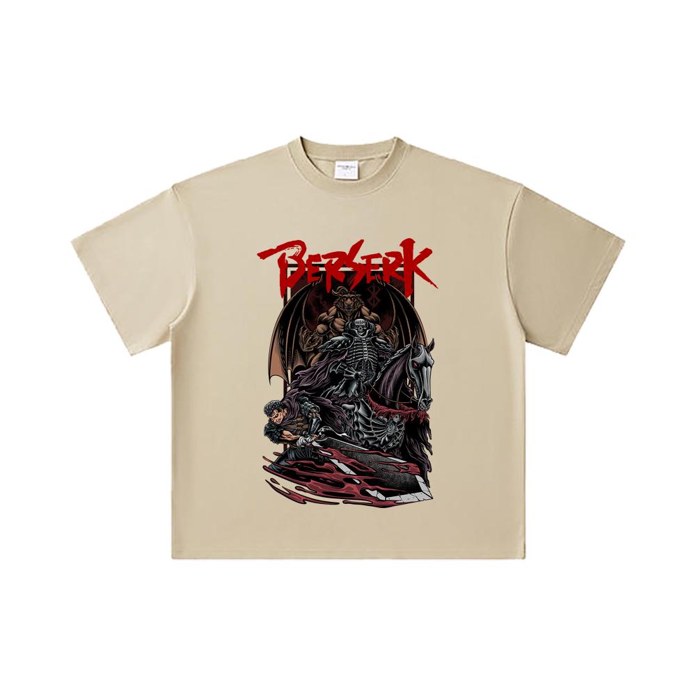 260 GSM Double Yarn 32 Count 100% Cotton Berserk V4 Skull Knight Print Unisex Heavy Cotton T Shirt