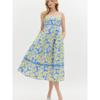 Foreign Trade Order Entr0 Cotton Sling Print Large Dress A Word Swing Edge Cut-out Dress Sling Long Dress Women