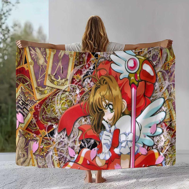 Cute Sakura Card Captor Girl Cartoon Flannel Blanket,Ultra Soft Warm Plush Throw for Home Bedroom Bed Sofa Cover Office Picnic