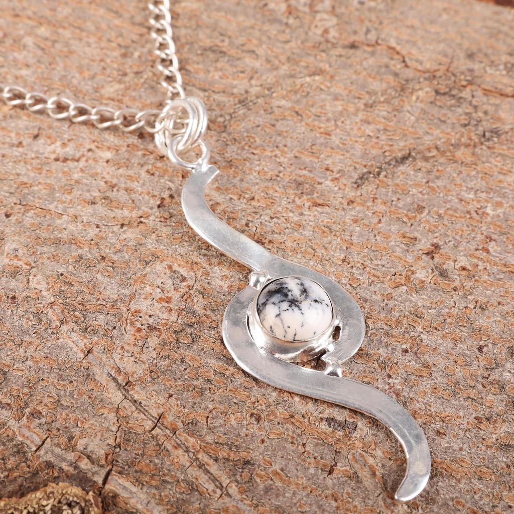 Dendritenopal Anhänger, 925 Massiv Sterlingsilber Edelsteinschmuck, Handgefertigter Anhänger, Für Thanksgiving