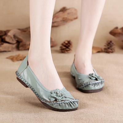 Women Loafers Genuine Split Leather Flat Heels Flower Round Toe Soft Solid Sandals Platform Ladies Shoes De Mujer Erf45