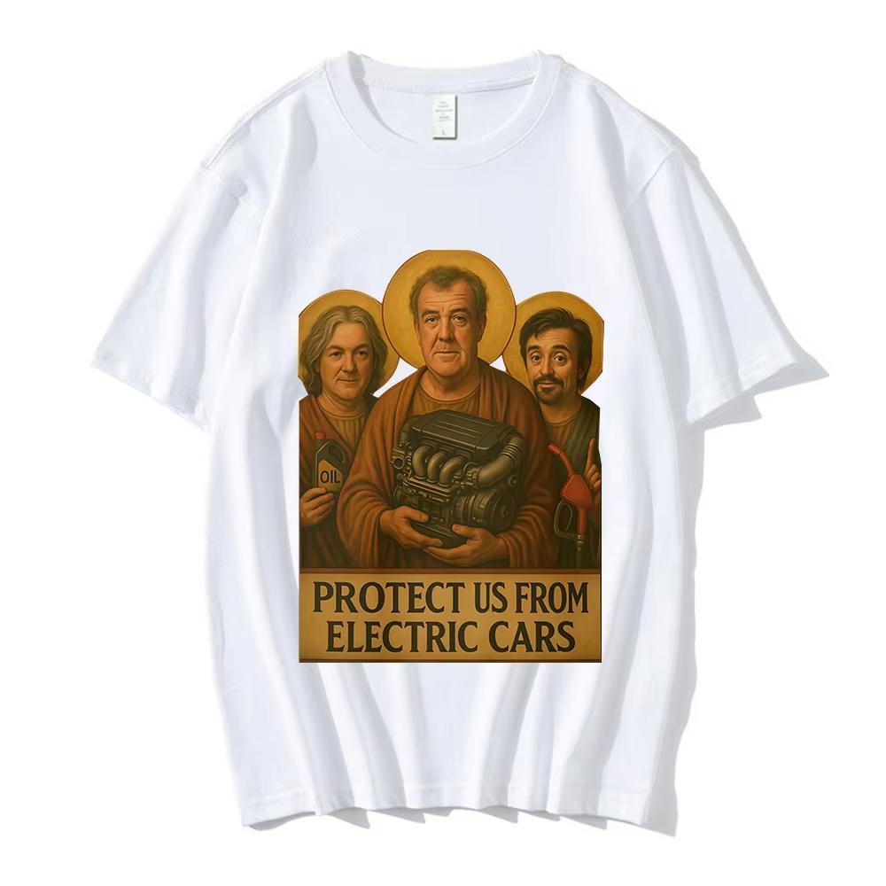 Jeremy Clarkson Beschütze uns vor Elektroautos Lustiges Meme Grafik T-Shirt Unisex Damen Lässig Baumwolle Übergroße T-Shirts Streetwear