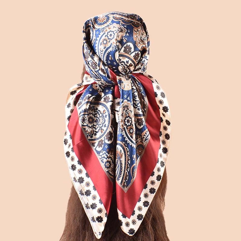 2Pcs Luxury  Silk Satin Square Scarf Women Hijab Bandana Muslim Headscarves Shawl Wrap Ladies Headband Neckerchief Foulard