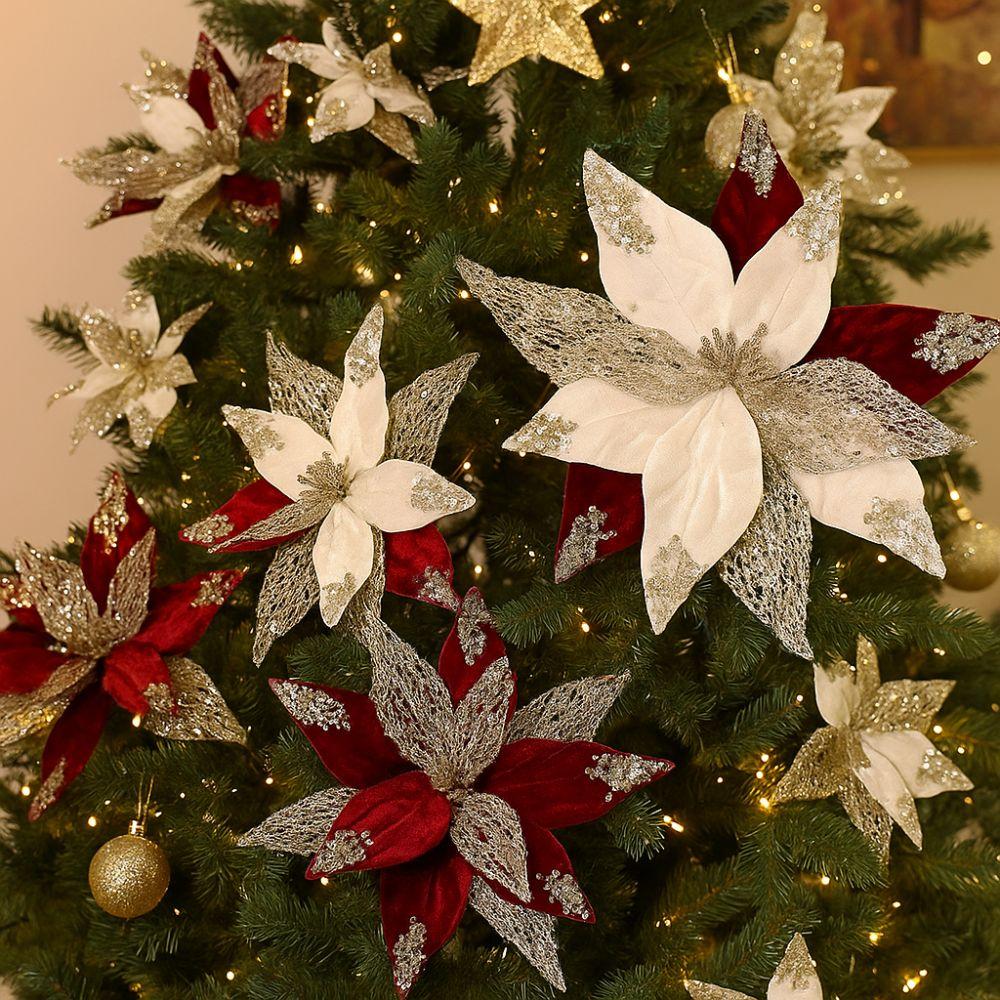 29cm Künstliche Weihnachtsblume Beflockter Samt Weihnachtsstern Realistisch Handgefertigt Weihnachtsbaumschmuck Weihnachtsfeier