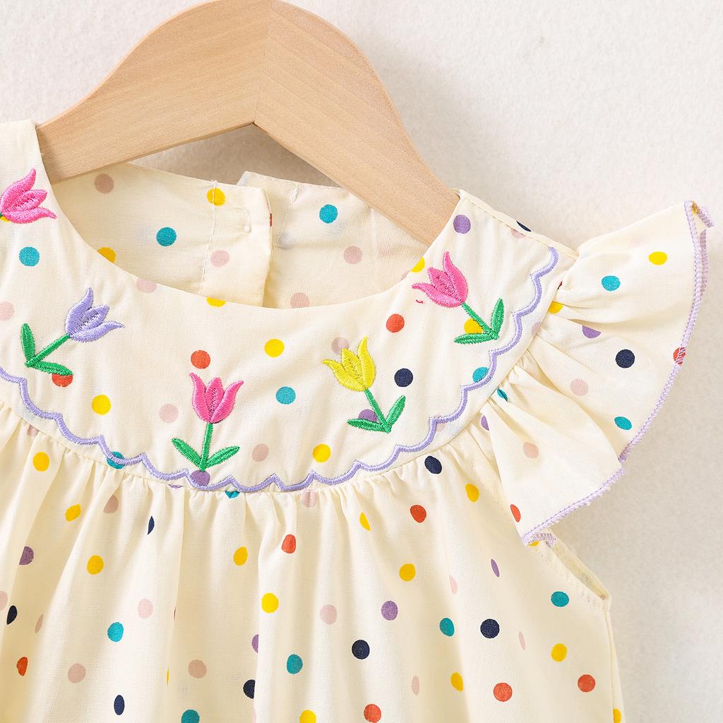 Summer New Girls Polka Dot Princess Dress With Embroidered Collar Cute Casual Party Wear