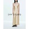 Summer New Women clothes Bowknot Decoration V-neck Sleeveless Thin Scarf with Silk Satin Texture Dress 8033331
