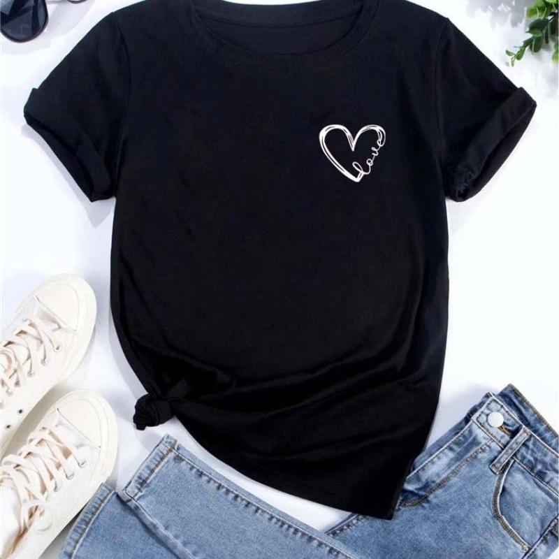 Love Heart Printed Trend Women Fashion Clothing Graphic T-shirts Clothes Print Female Shirt Short Sleeve Lady Casual Tee
