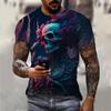 Summer Round Neck 3D Skull Graphic Print Top Fashionable Casual Short Sleeved Men's T-shirts