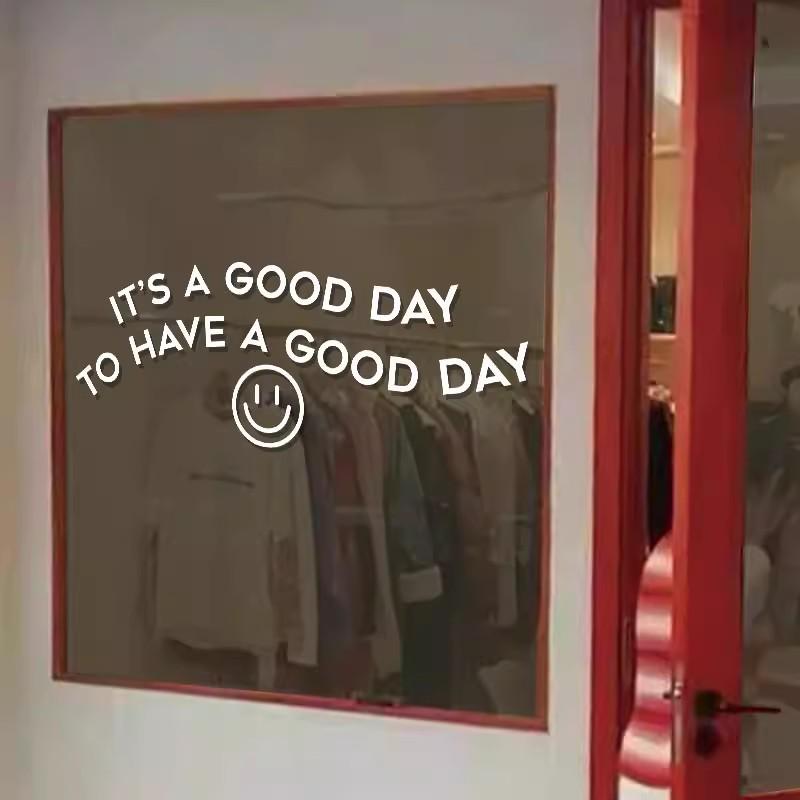 Creative 'Good Day' English Word Self-Adhesive Wall Stickers for Coffee Shop or Boutique Windows