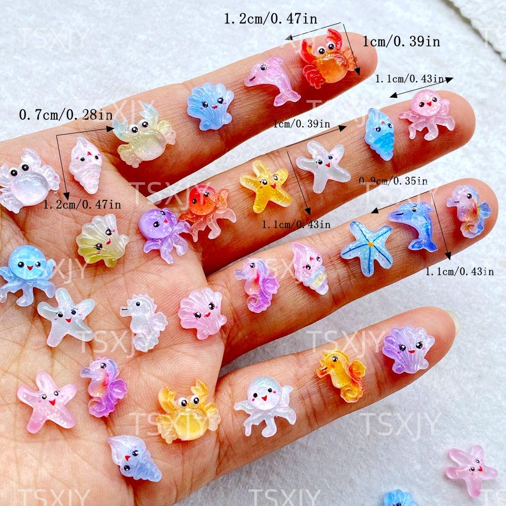 50Pcs New Nail Art Mini Cartoon Ocean: Dolphins, Crabs, Starfish, Shells Charms Rhinestones DIY Craft For Nail 3D Decorations