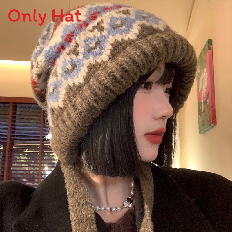 

Feer Island Wool Beanie Hat For Women Winter Warmth And Earmuff Protection BlueFlowerPattern