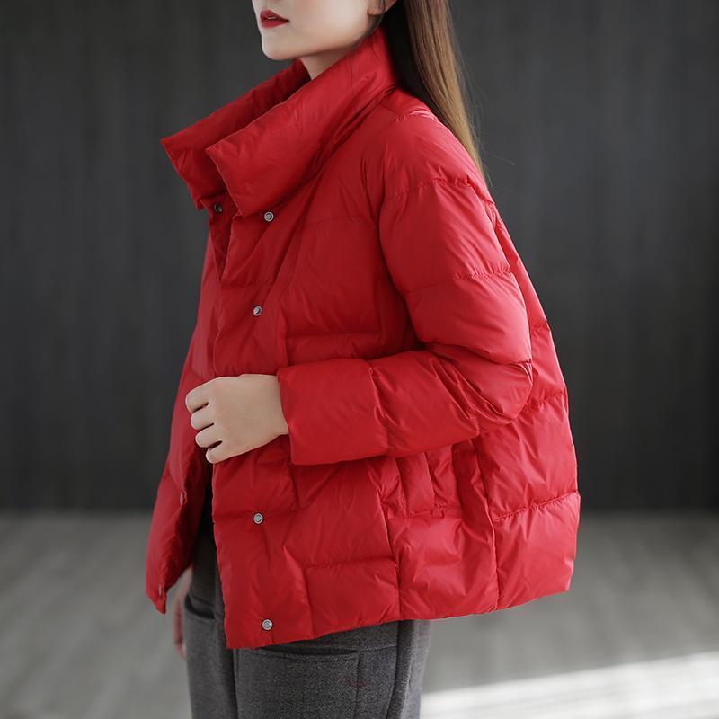 Women's Petite White Duck Down Short Jacket - Fashionable Stand-up Collar, Autumn/Winter, Loose Bread Style, Warm Coat.