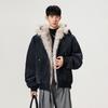 Unisex Winter Hooded Cotton Coat with Sable Collar, Thickened and Velvet-Lined for Warmth and Cold Protection