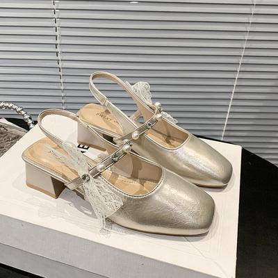 Premium Thick High Heel Silver Single Summer New with Skirt Mary Jane Shoes Are Not Tired of Feet Bag Head Sandals Women