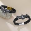 Dawapara Punk Flying Eagle Owl Bangle Bracelet 20cm Black Leather Wristband for Men Stainless Steel Jewelry