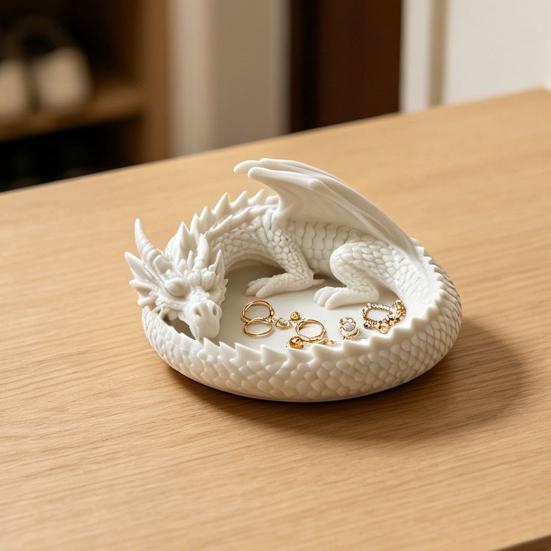 3D Printed Fantasy Dragon Jewelry Tray, Gothic Winged Dragon Desktop Organizer, Mythical Dragon Figurine Key Bowl for Bedside Nightstand, Home Decor