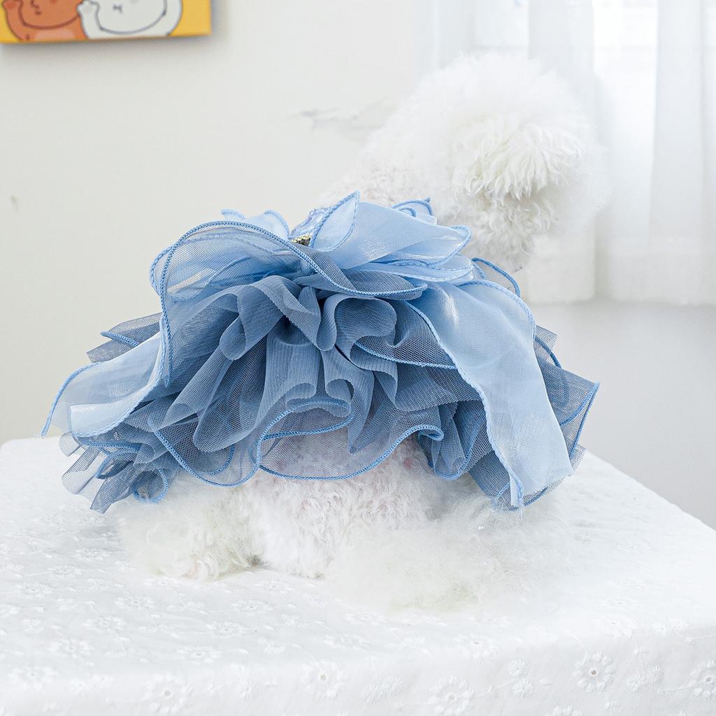 Pet Mesh Dress Dog Cat Butterfly Bow Clothing Fluffy Silk Blue Star Wedding Dog Dresses for Small Dogs Christmas Puppy Clothes