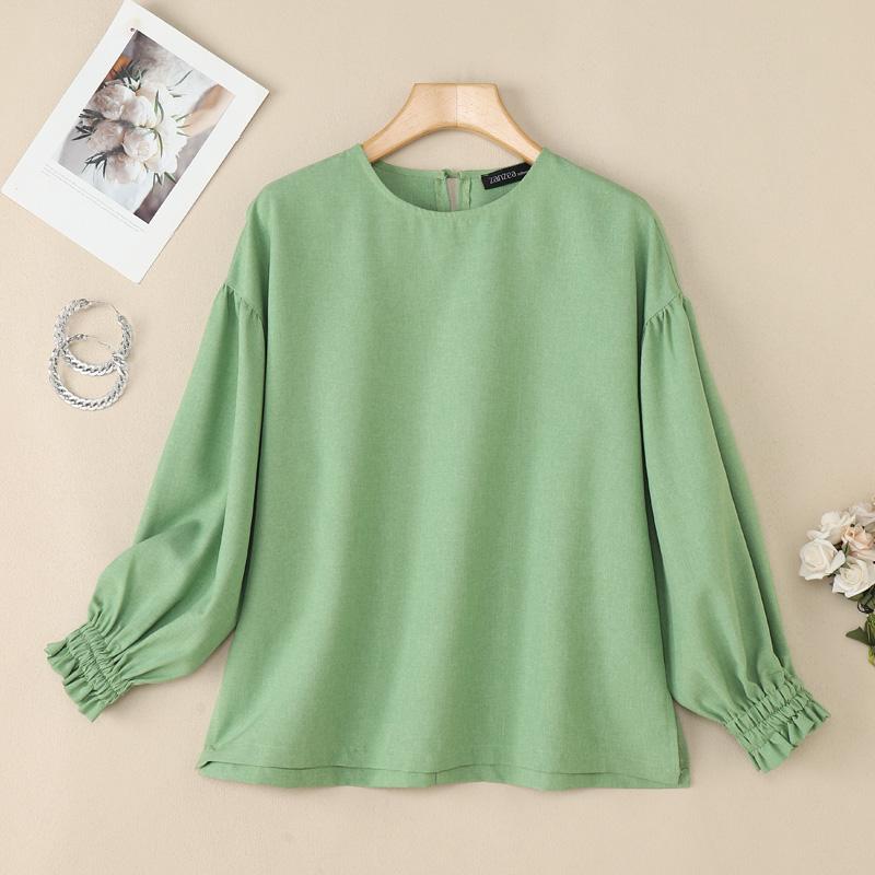 ZANZEA Women Casual Round Neck Solid Color 3/4 Sleeve Loose Blouse