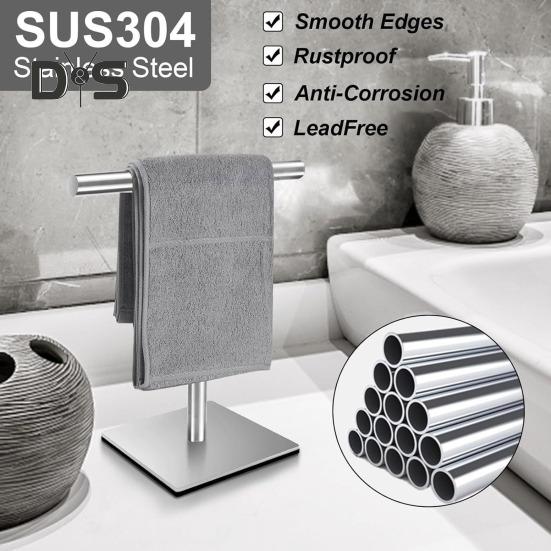 T-Shaped Towel Rack Storage Organizer Rust-Resistant Easy Installation Bath Hand Towel Holder Stand with Heavy Base