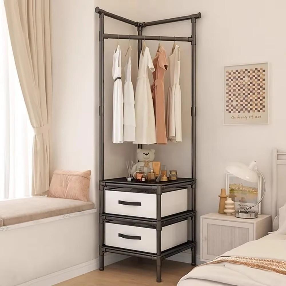 Anti-toppling Floor Standing Shelf Hanging Rod Clothes Organization Rack Shoes Shelf  Bedroom