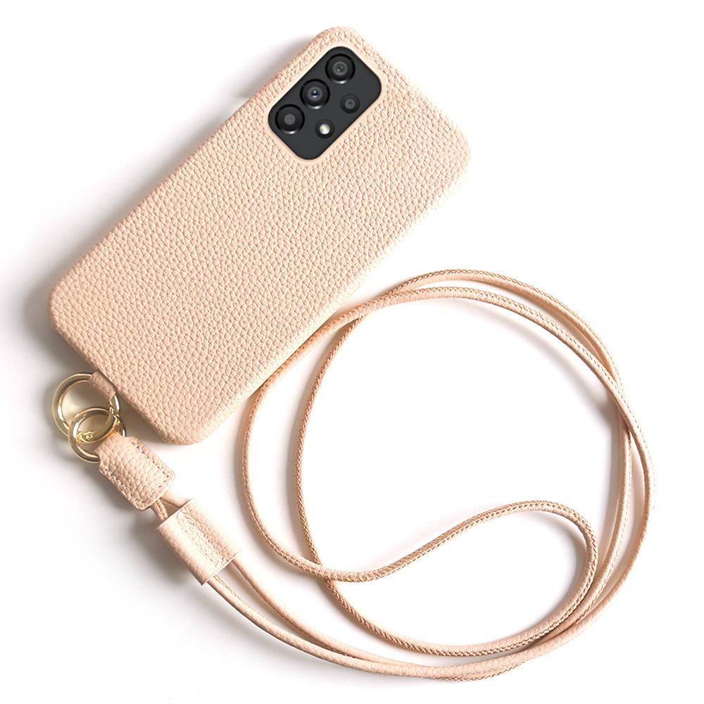For Samsung Galaxy A33 5G Case with Lanyard Genuine Cow Leather PC Phone Back Cover