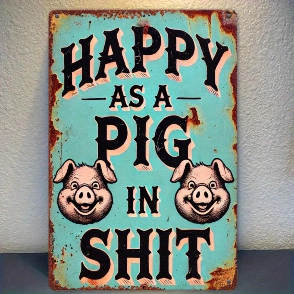 Vintage Funny Pig Metal Tin Wall Sign Retro Home Bar Decor