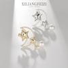 Elegant Moon Brooch with Zircon and Pearl Star Pin