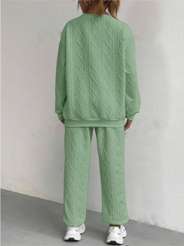 Damen Herbst/Winter 2025 Europäische & Amerikanische Mode Gerippte Jacquard-Langhosen Lässiges Zweiteiler-Set